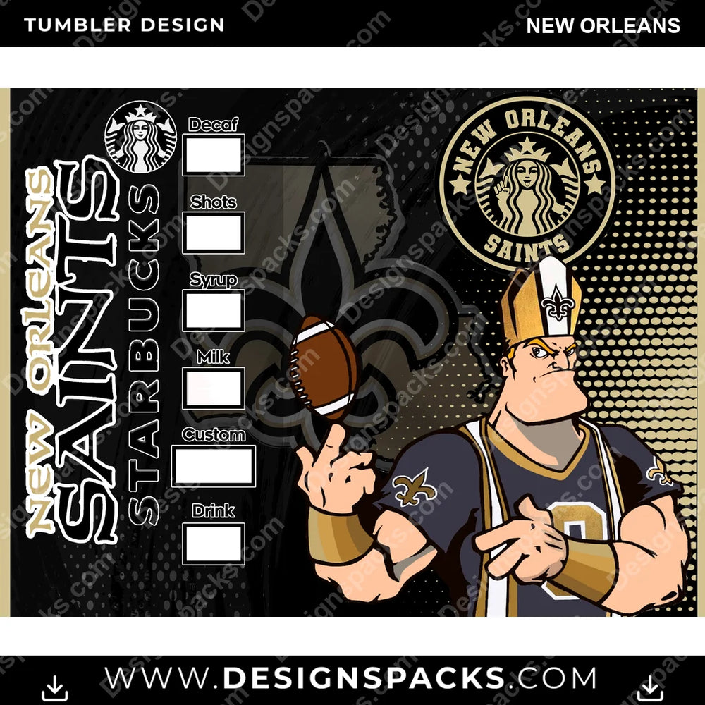 Football Starbucks New Orleans NFL Football Tumbler Digital Wrap Design Download