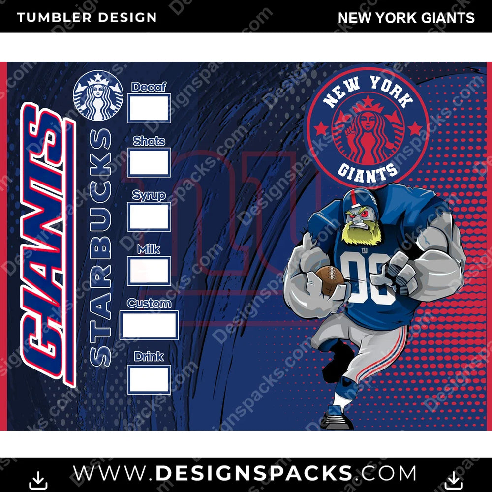 Football Starbucks New York Giants NFL Football Tumbler Digital Wrap Design Download