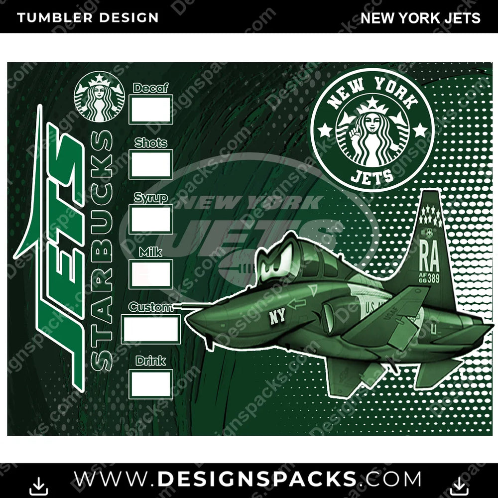 Football Starbucks New York Jets NFL Football Tumbler Digital Wrap Design Download