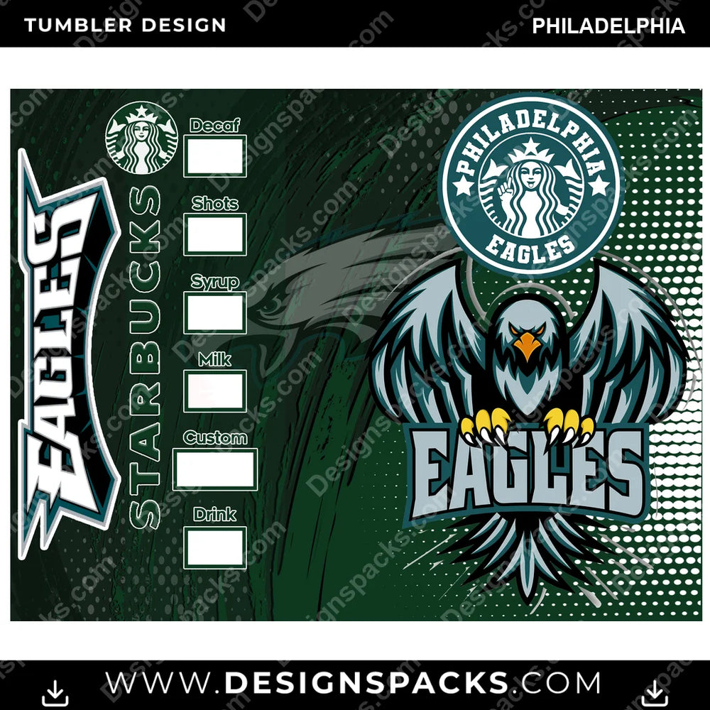 Football Starbucks Philadelphia NFL Football Tumbler Digital Wrap Design Download