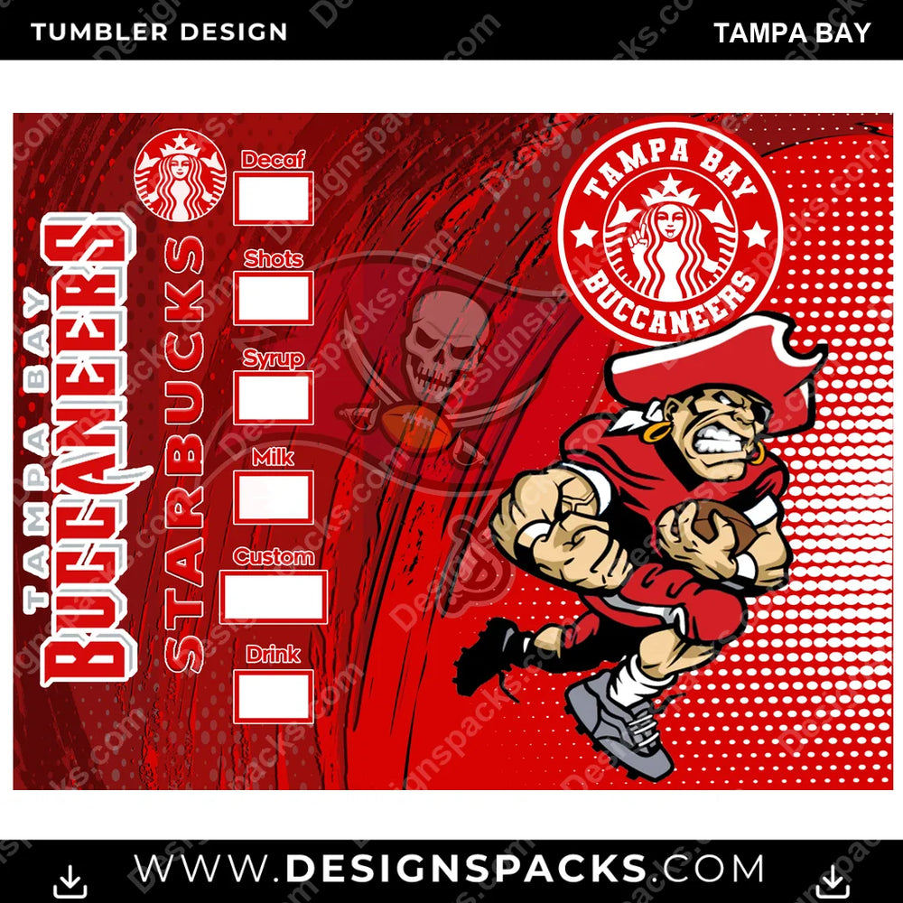 Football Starbucks Tampa Bay NFL Football Tumbler Digital Wrap Design Download