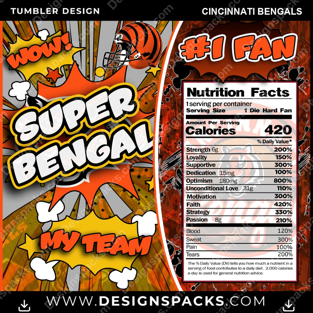 Football Super Team Cincinnati Bengals NFL Football Tumbler Digital Wrap Design Download