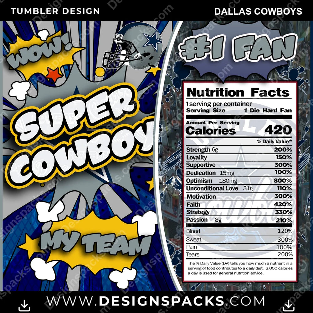 Football Super Team Dallas Cowboys NFL Football Tumbler Digital Wrap Design Download