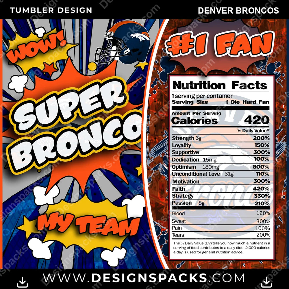 Football Super Team Denver Broncos NFL Football Tumbler Digital Wrap Design Download