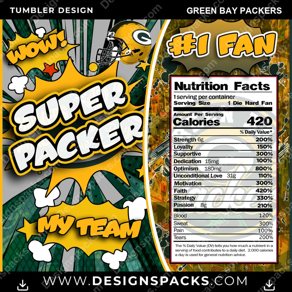 Football Super Team Green Bay Packers NFL Football Tumbler Digital Wrap Design Download