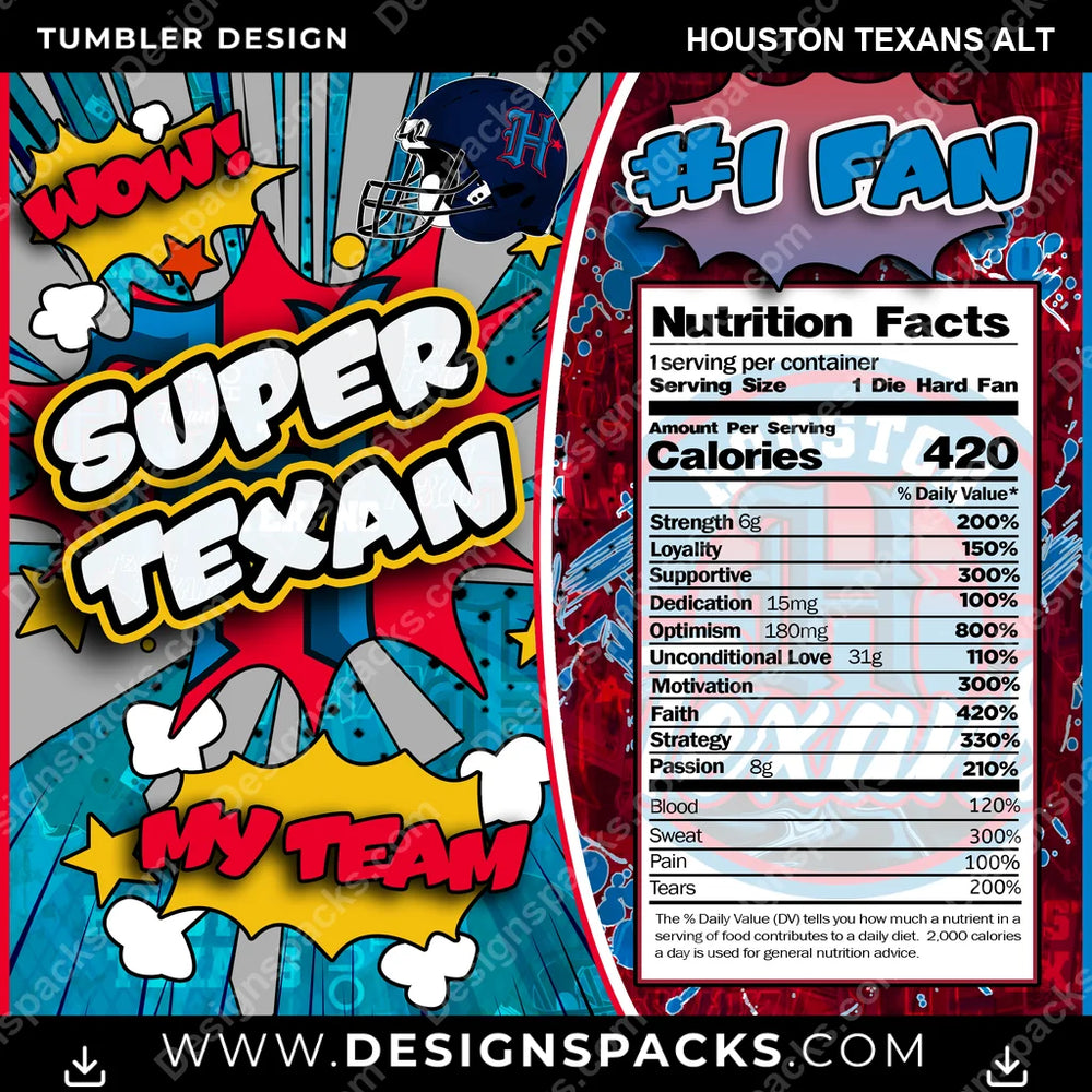 Football Super Team Houston Texans Alt NFL Football Tumbler Digital Wrap Design Download
