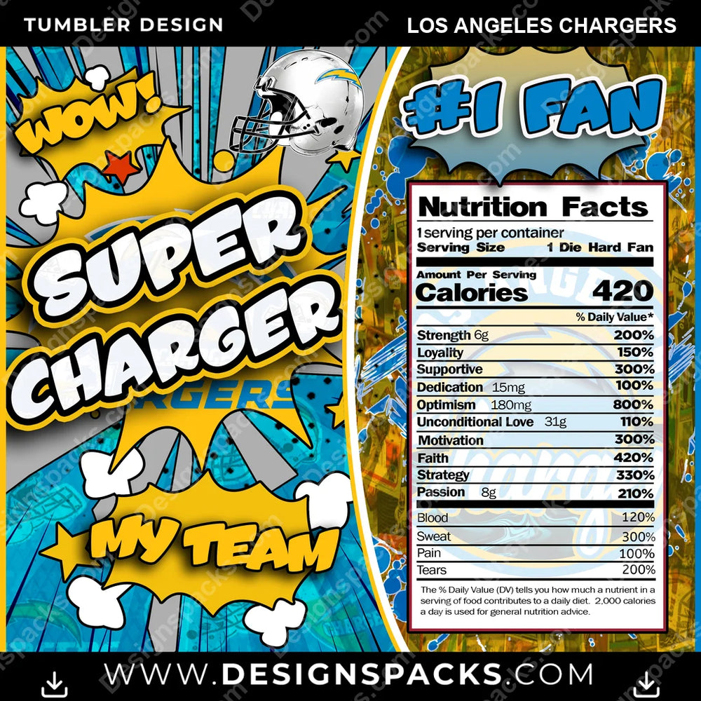 Football Super Team Los Angeles Chargers NFL Football Tumbler Digital Wrap Design Download