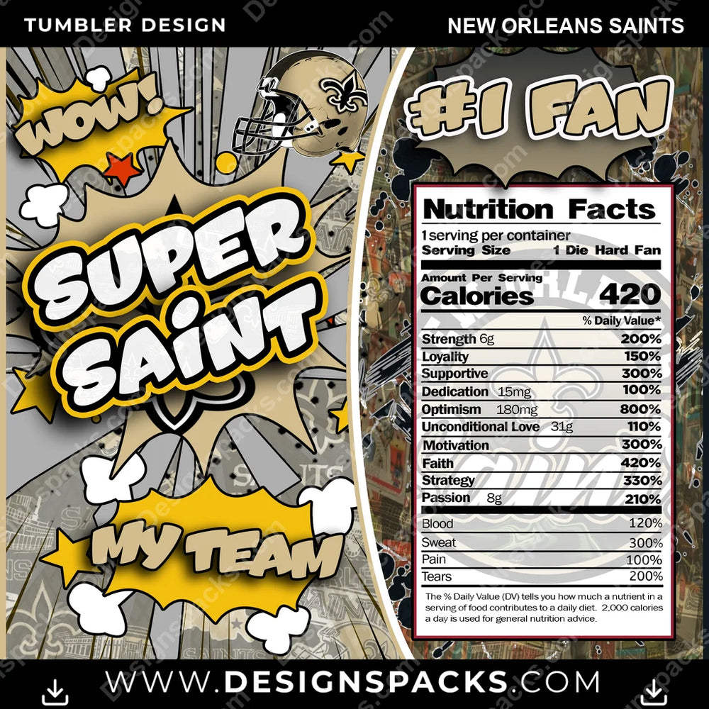 Football Super Team New Orleans Saints NFL Football Tumbler Digital Wrap Design Download