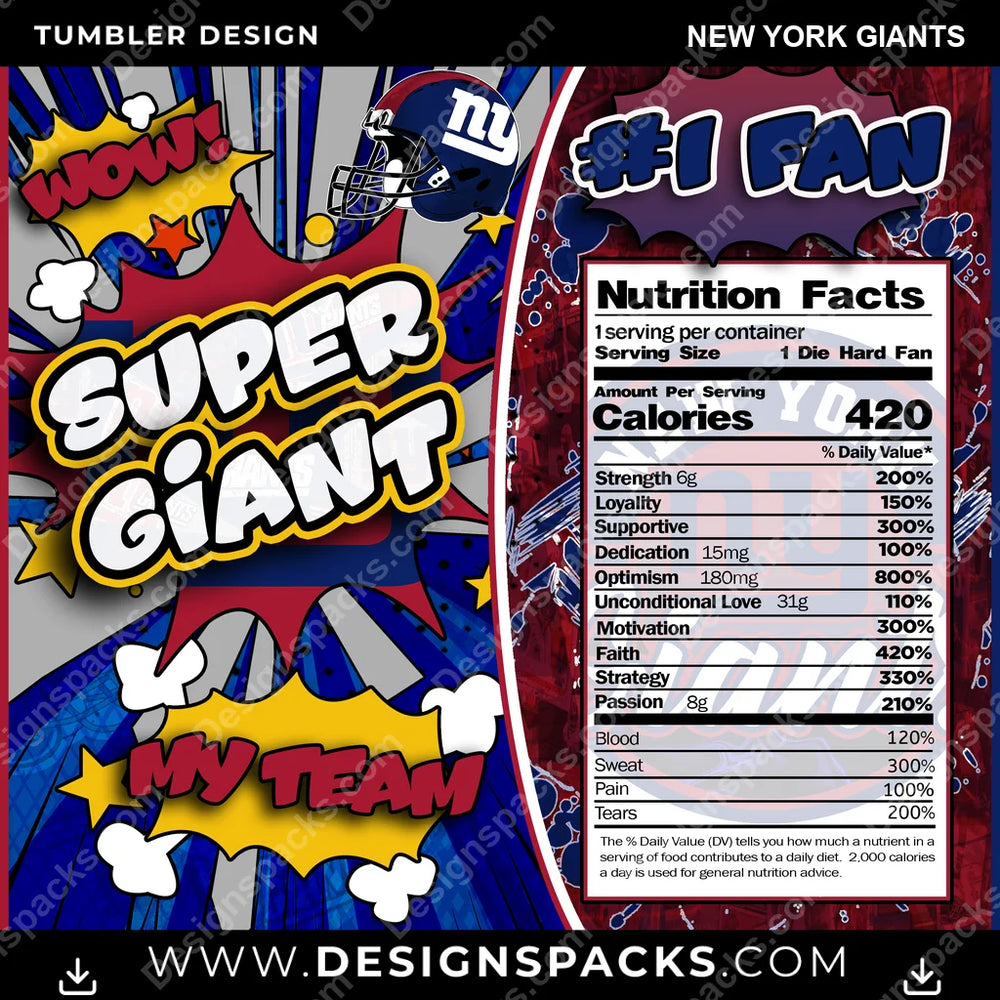 Football Super Team New York Giants NFL Football Tumbler Digital Wrap Design Download