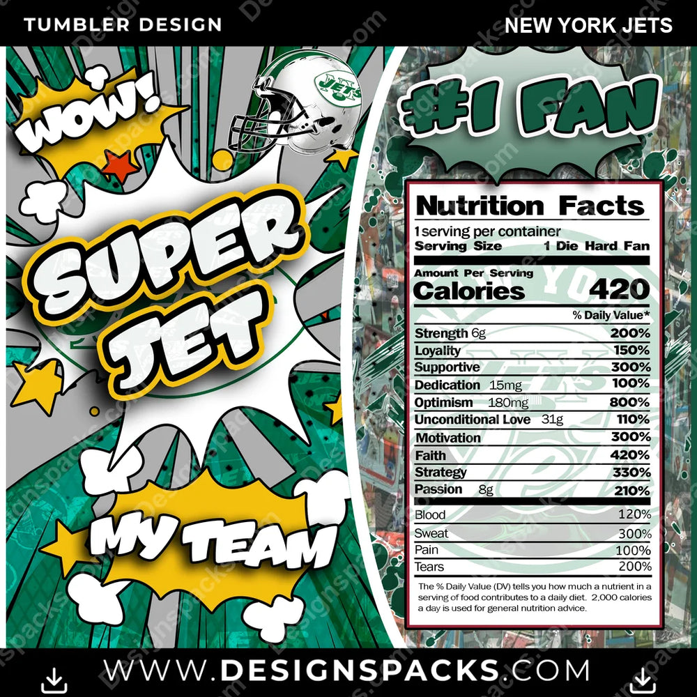 Football Super Team New York Jets NFL Football Tumbler Digital Wrap Design Download