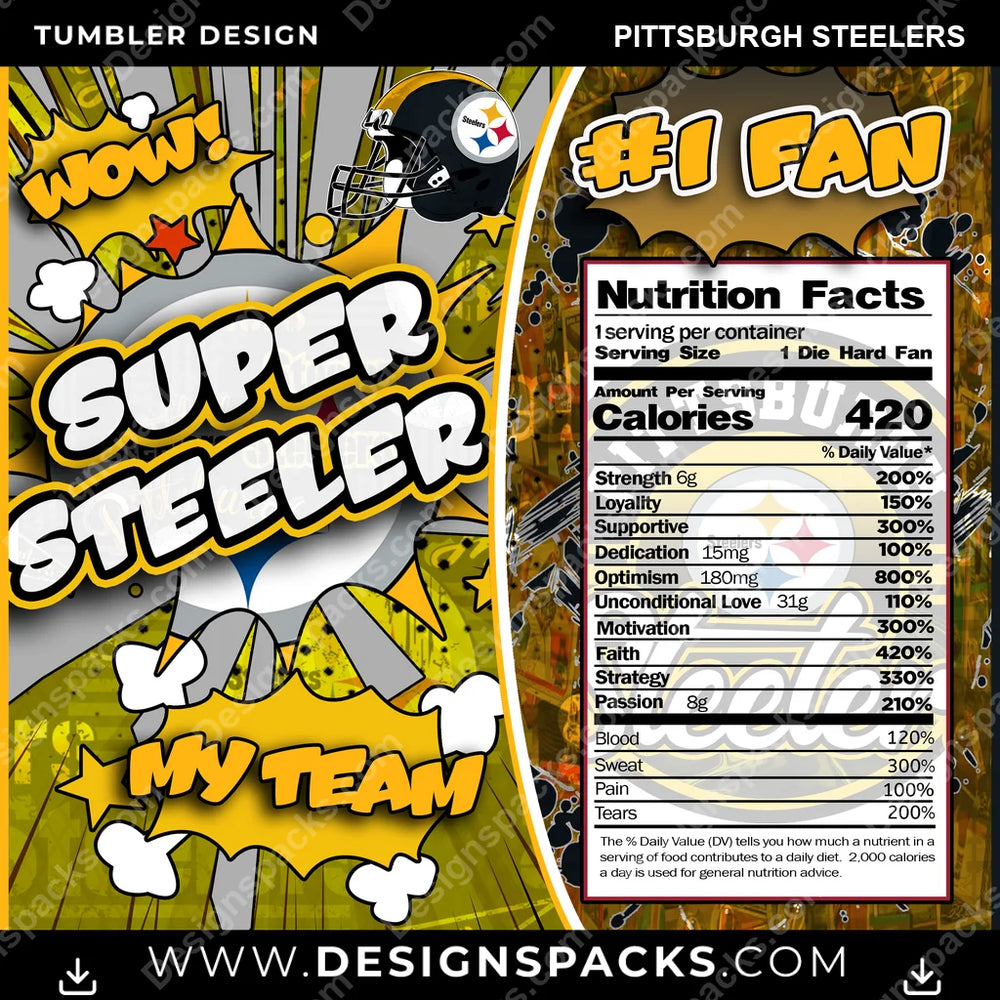 Football Super Team Pittsburgh Steelers NFL Football Tumbler Digital Wrap Design Download