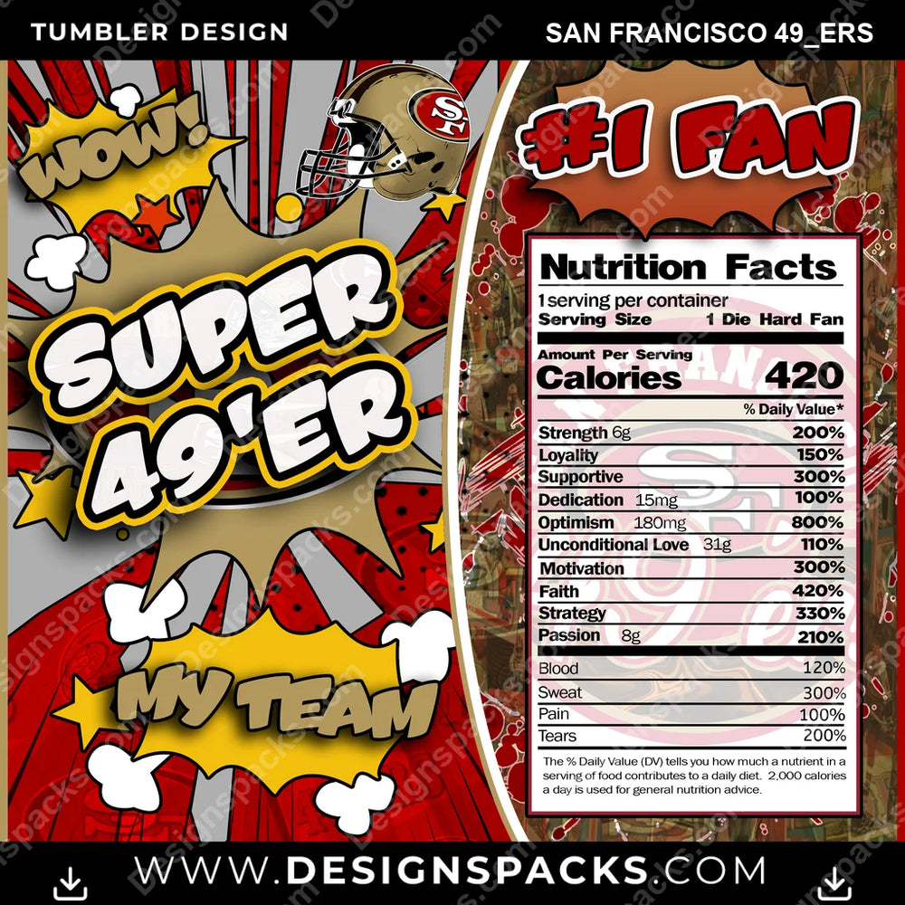 Football Super Team San Francisco 49ers NFL Football Tumbler Digital Wrap Design Download