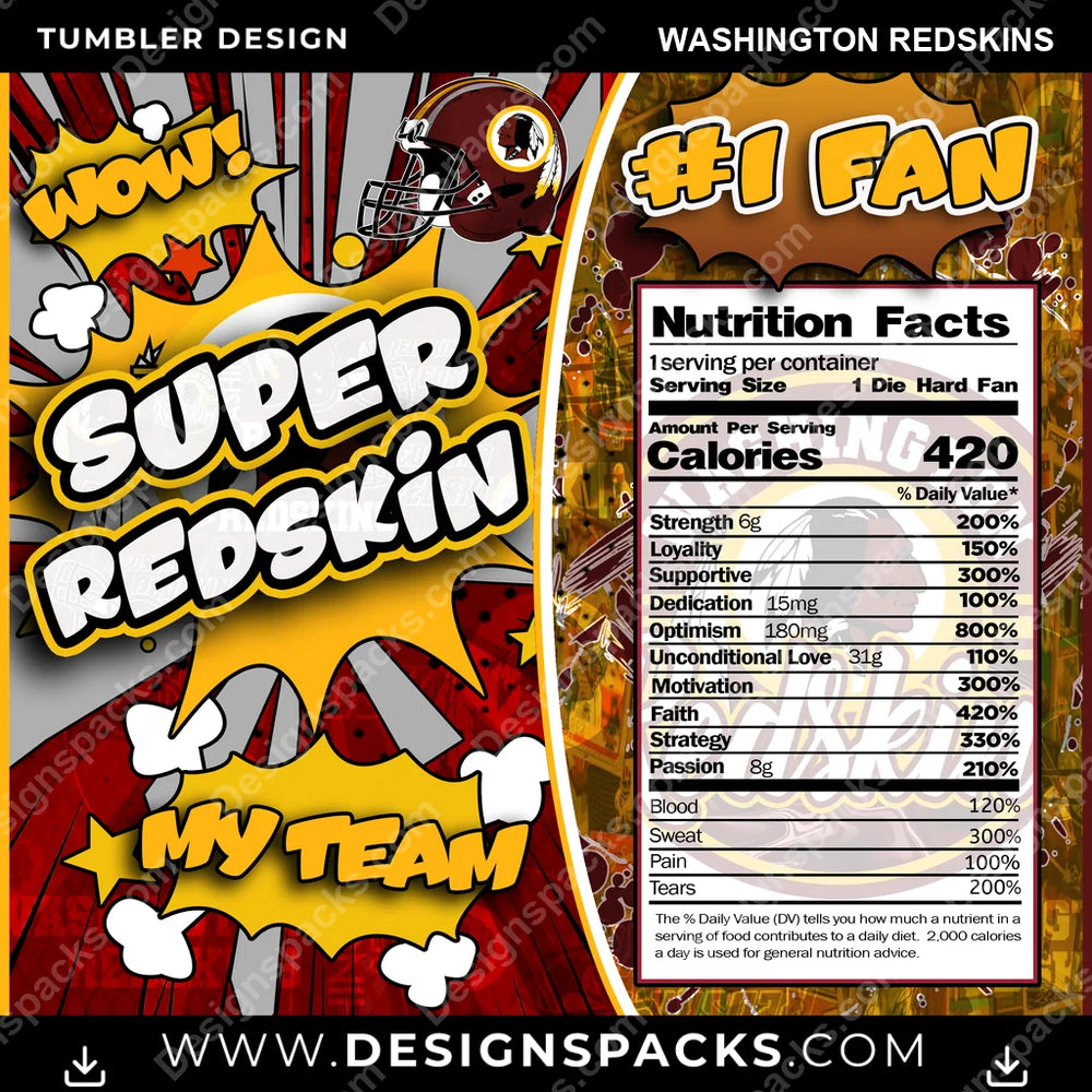 Football Super Team Washington Redskins NFL Football Tumbler Digital Wrap Design Download