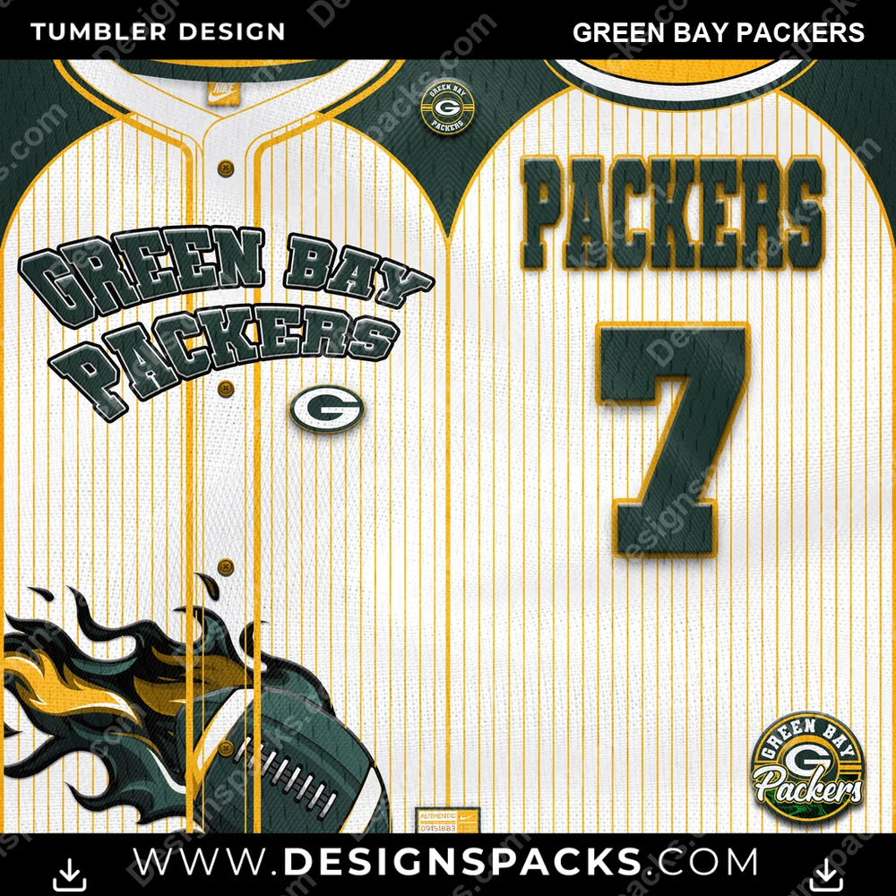 Football Team Button-Up Jersey Green Bay Packers NFL Football Tumbler Digital Wrap Design Download