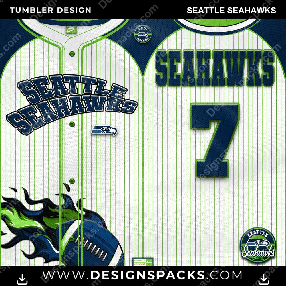 Football Team Button-Up Jersey Seattle Seahawks NFL Football Tumbler Digital Wrap Design Download