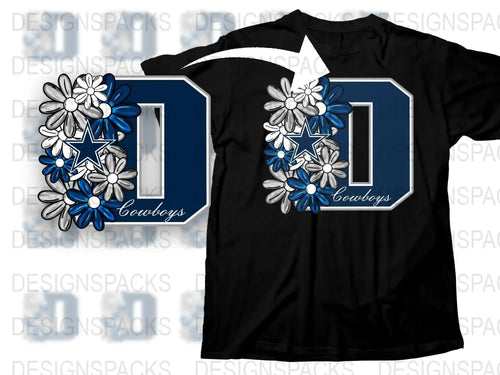 Dallas Floral Number Design T-Shirt, Blue White Flowers Graphic Tee, Stylish Sports Fan Apparel, Casual Wear