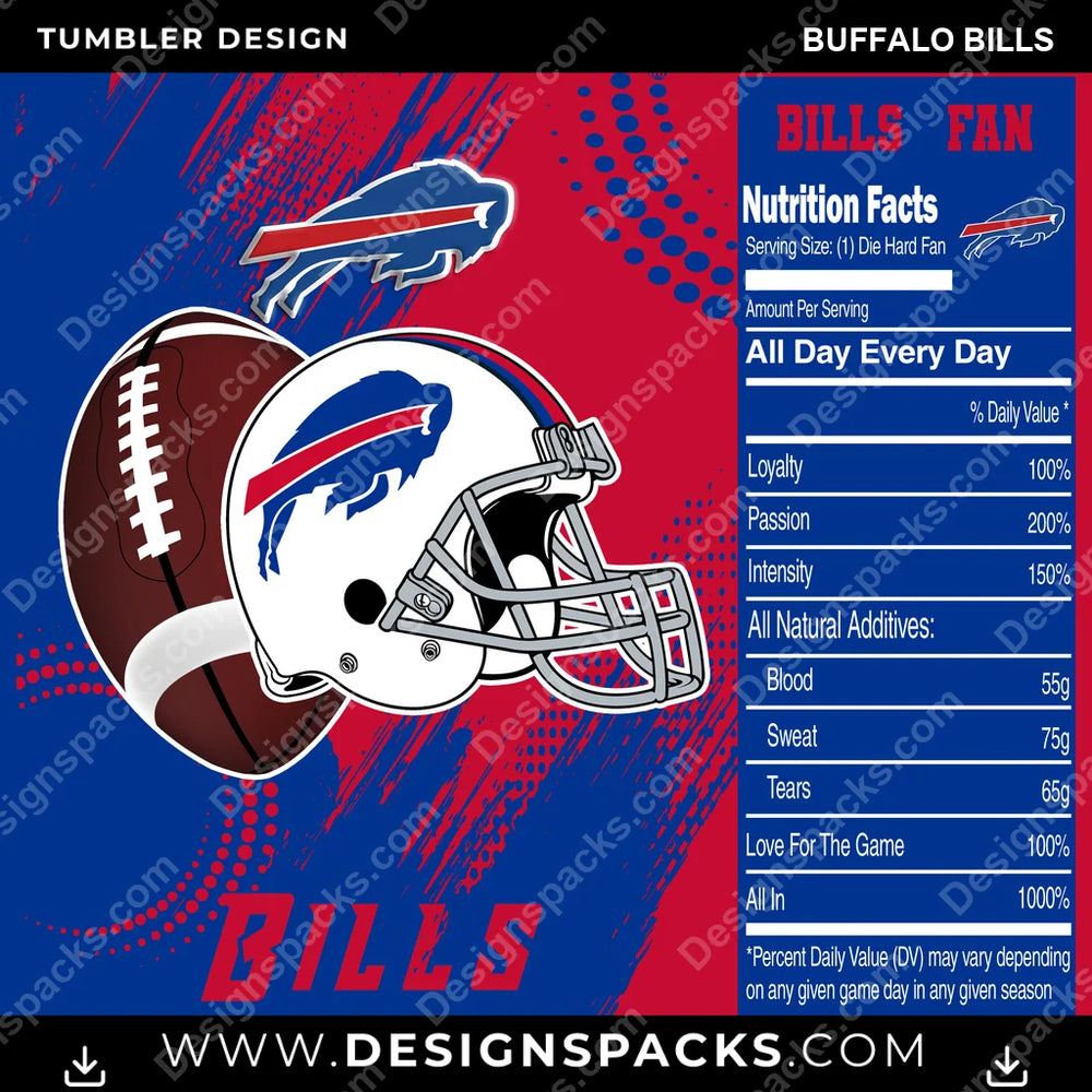 Football Team Fan Buffalo Bills NFL Football Tumbler Digital Wrap Design Download