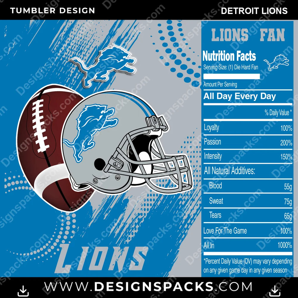 Football Team Fan Detroit Lions NFL Football Tumbler Digital Wrap Design Download
