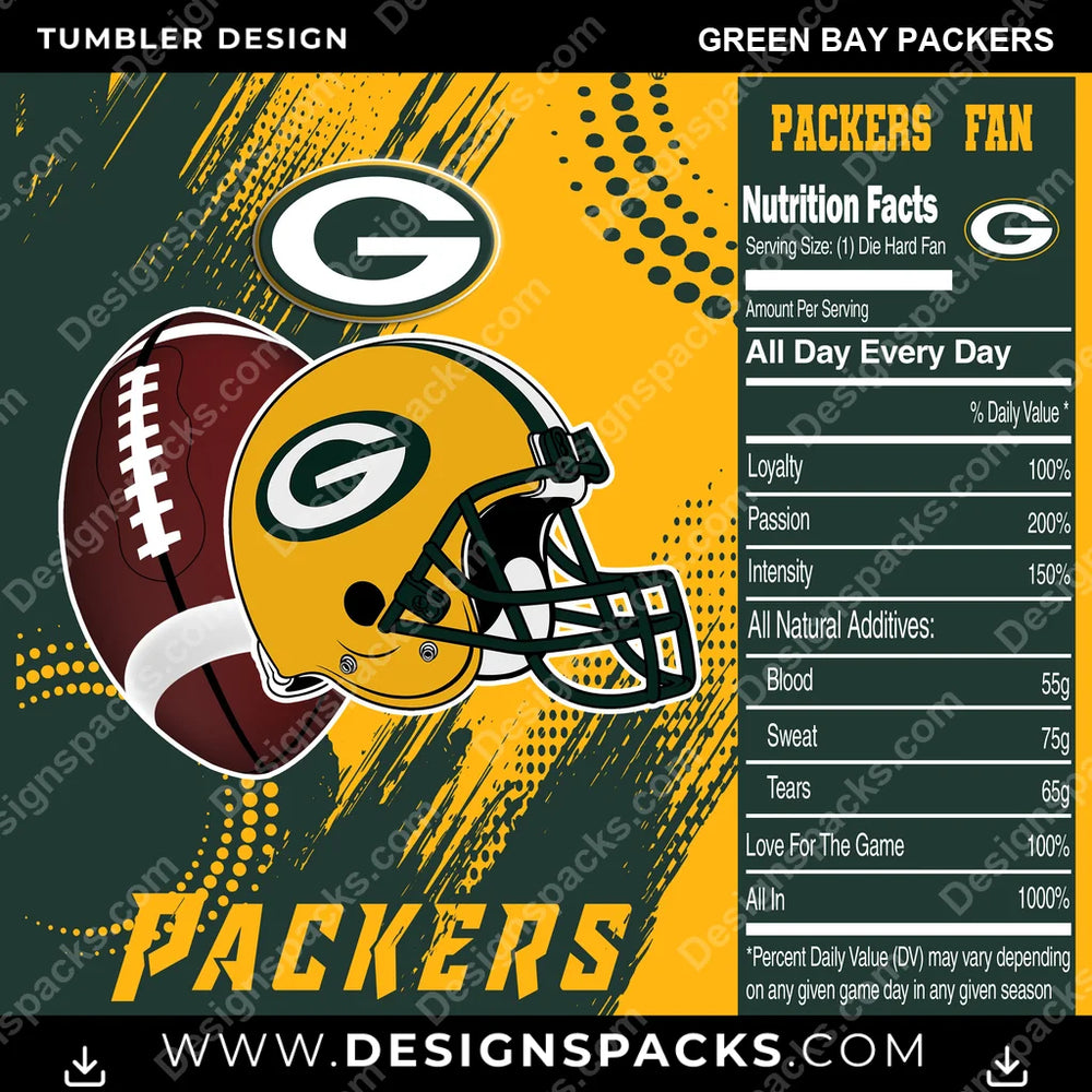 Football Team Fan Green Bay Packers NFL Football Tumbler Digital Wrap Design Download