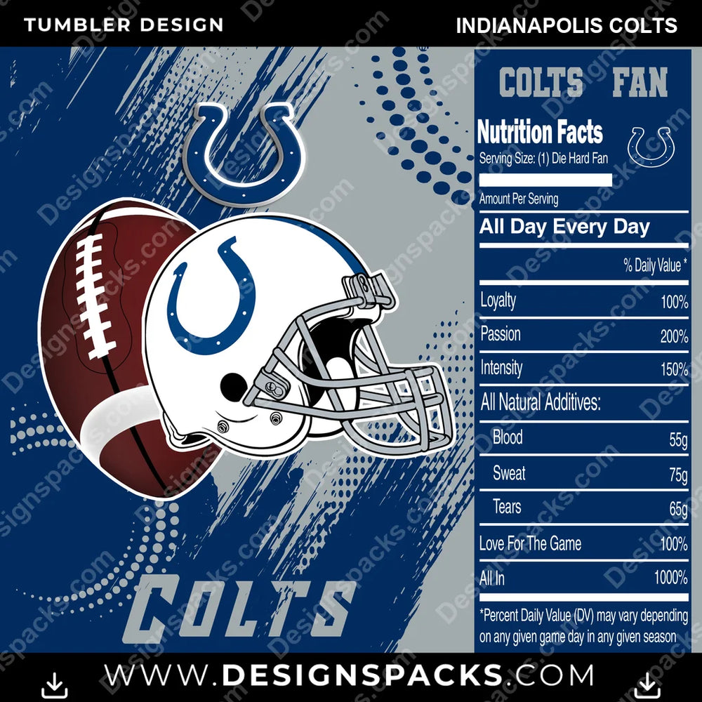 Football Team Fan Indianapolis Colts NFL Football Tumbler Digital Wrap Design Download