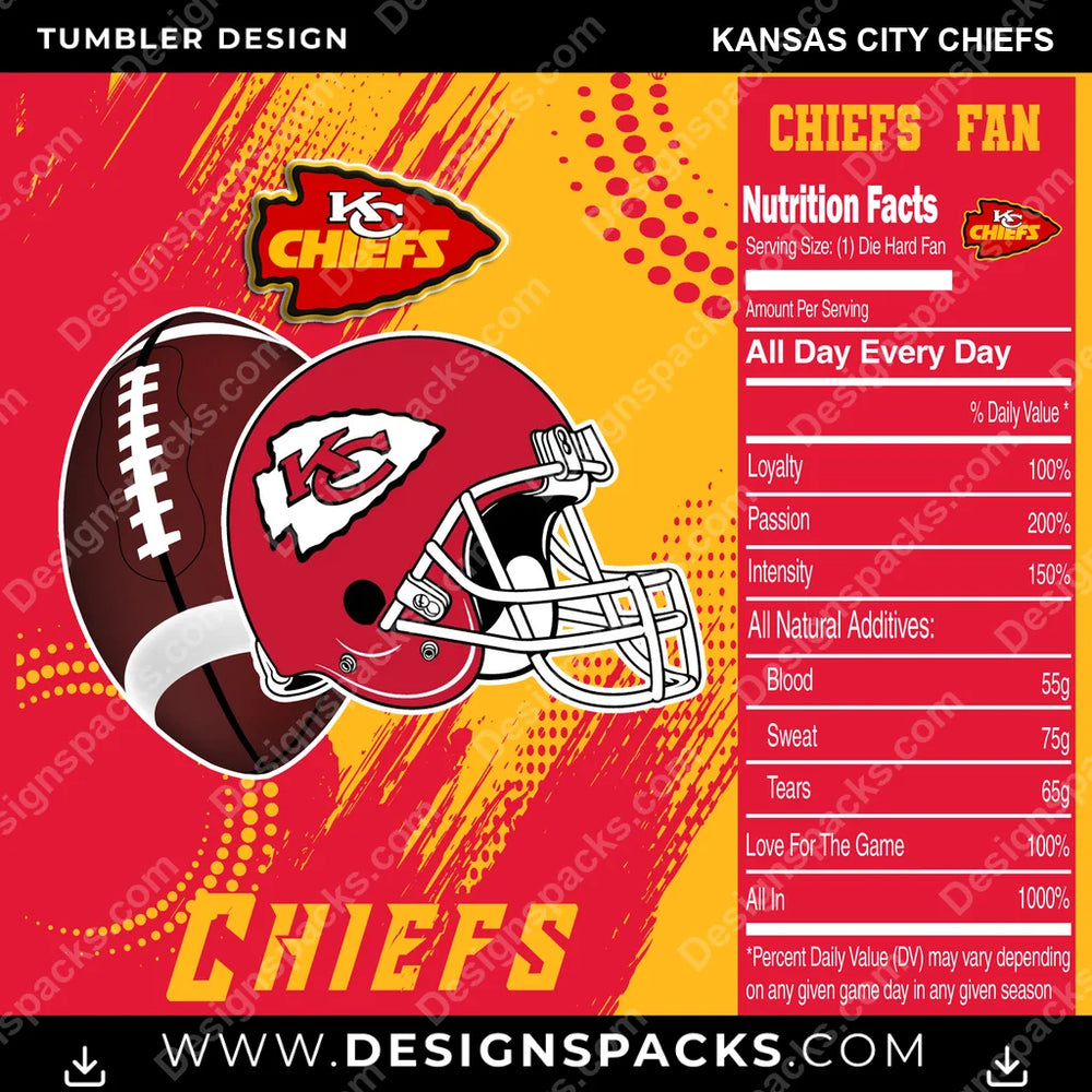 Football Team Fan Kansas City Chiefs NFL Football Tumbler Digital Wrap Design Download