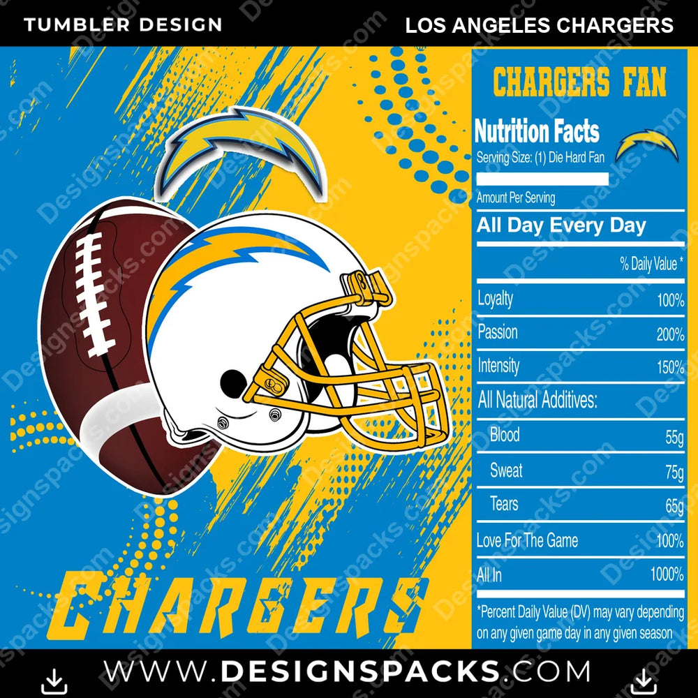 Football Team Fan Los Angeles Chargers NFL Football Tumbler Digital Wrap Design Download