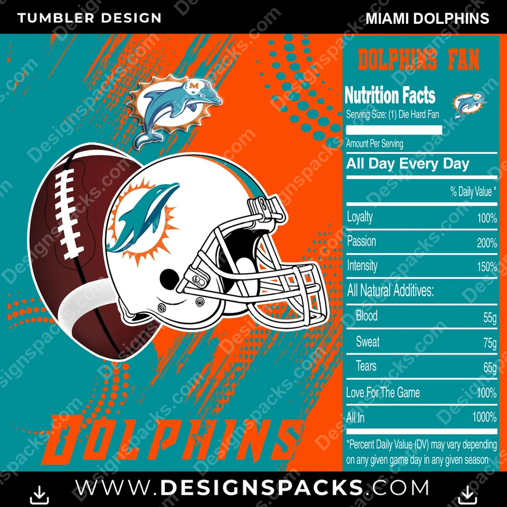 Football Team Fan Miami Dolphins NFL Football Tumbler Digital Wrap Design Download