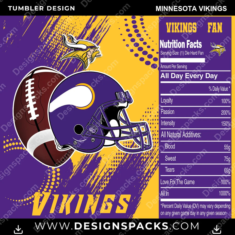 Football Team Fan Minnesota Vikings NFL Football Tumbler Digital Wrap Design Download