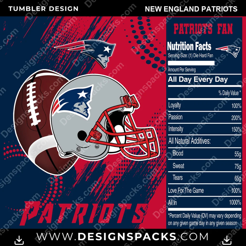 Football Team Fan New England Patriots NFL Football Tumbler Digital Wrap Design Download