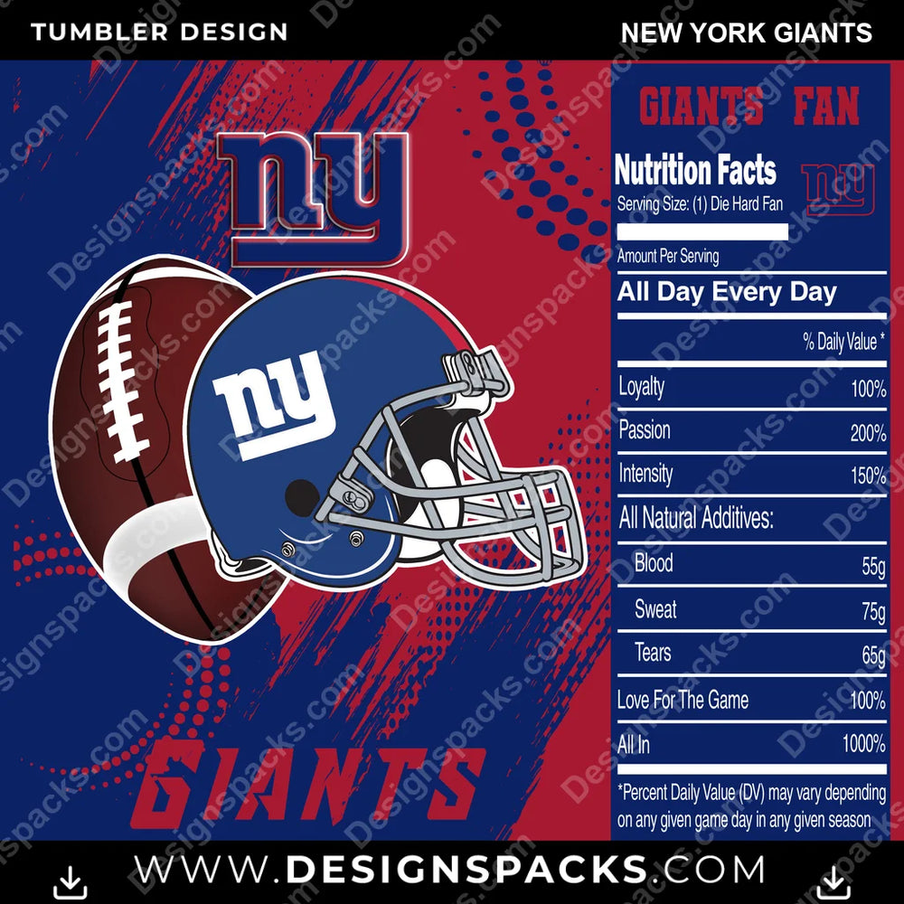 Football Team Fan New York Giants NFL Football Tumbler Digital Wrap Design Download
