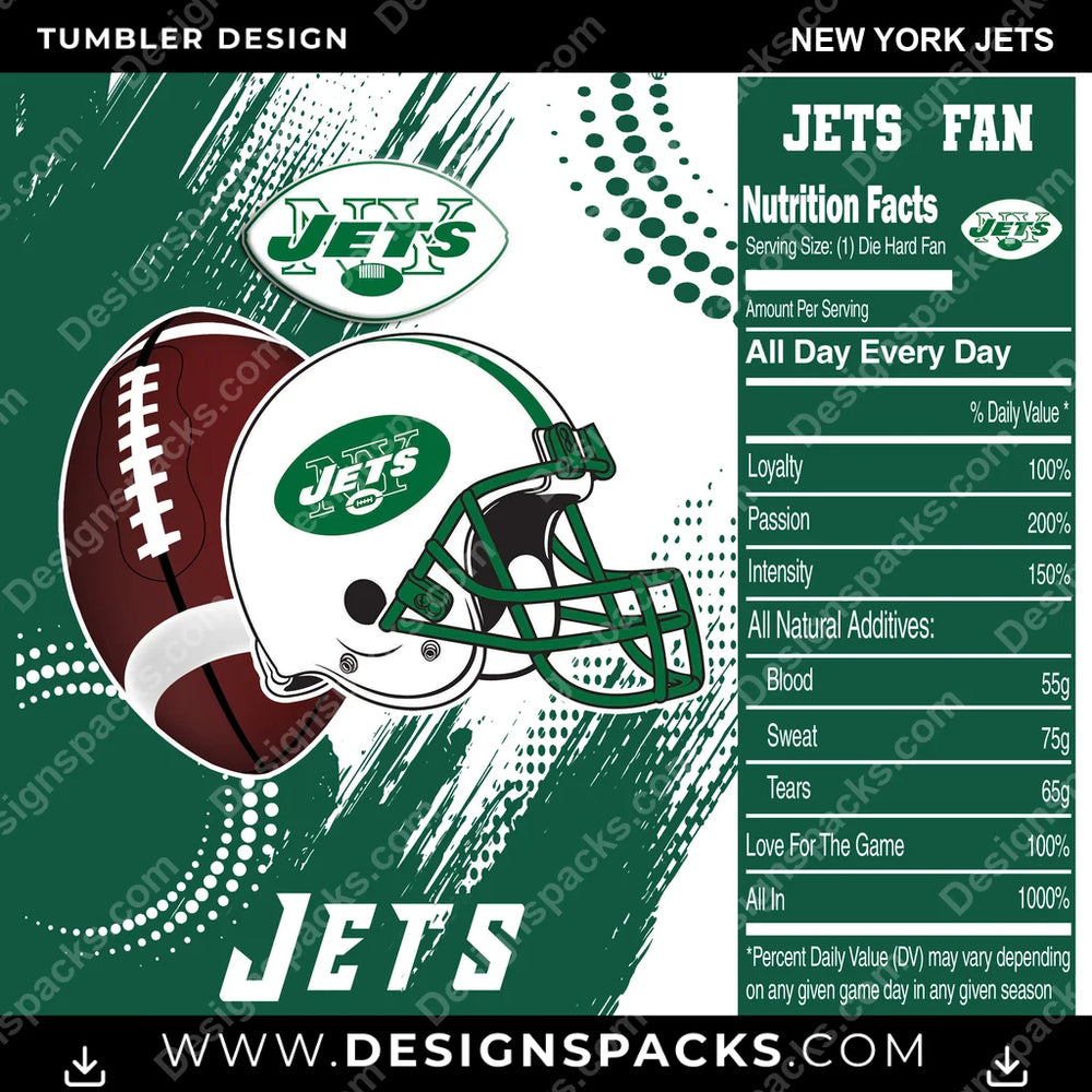 Football Team Fan New York Jets NFL Football Tumbler Digital Wrap Design Download