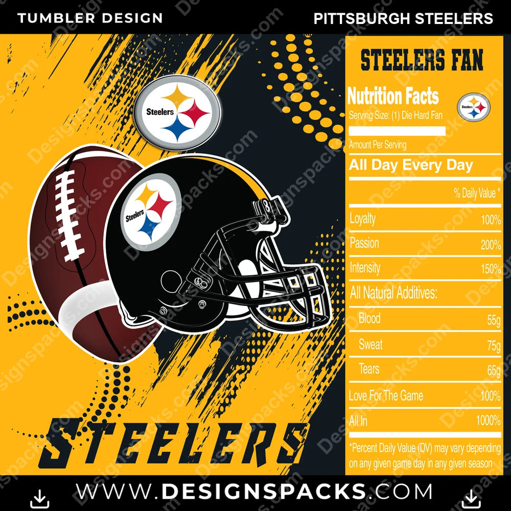 Football Team Fan Pittsburgh Steelers NFL Football Tumbler Digital Wrap Design Download