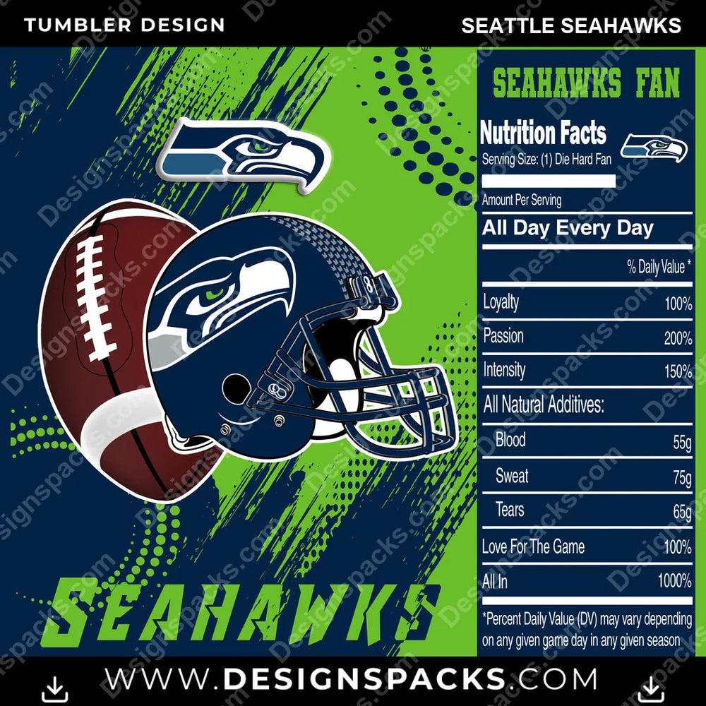 Football Team Fan Seattle Seahawks NFL Football Tumbler Digital Wrap Design Download