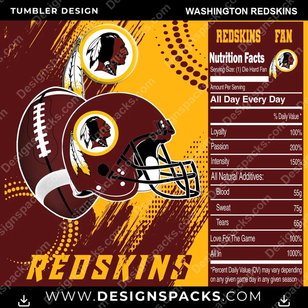 Football Team Fan Washington Redskins NFL Football Tumbler Digital Wrap Design Download