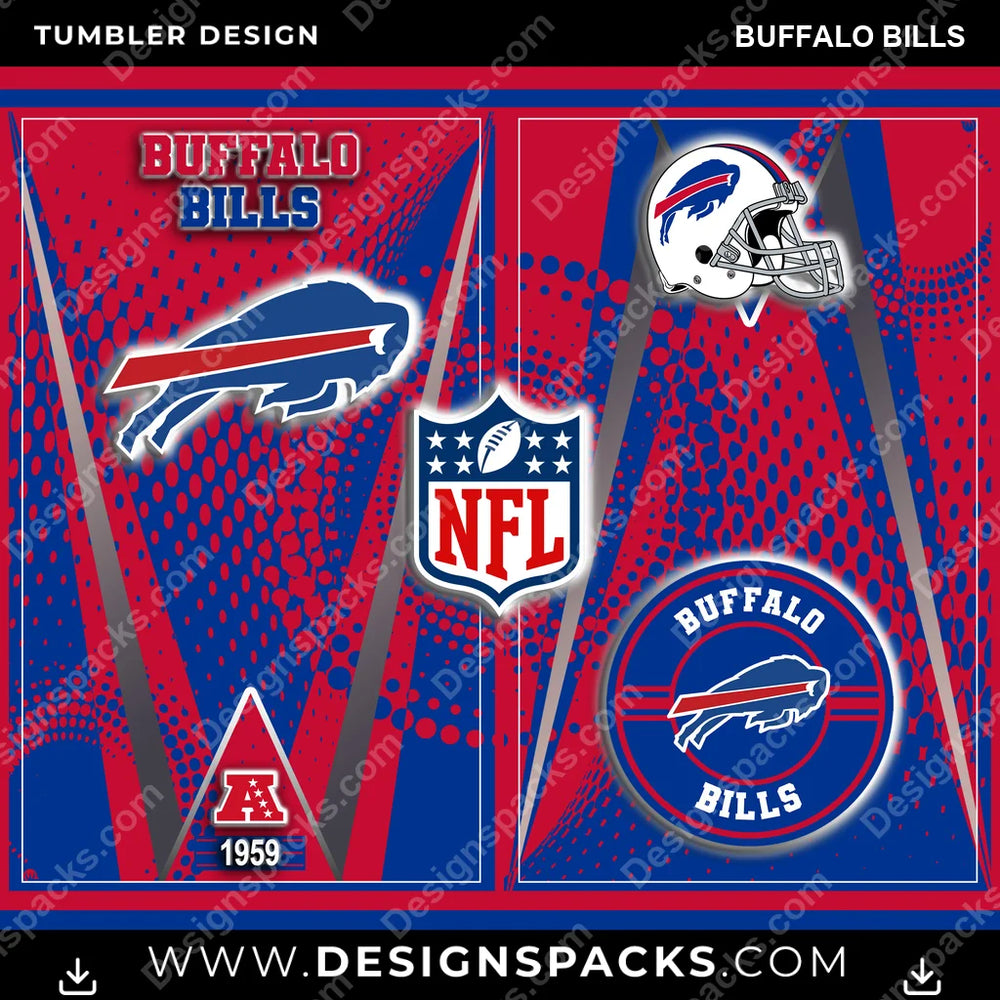 Football Team Logo Buffalo Bills NFL Football Tumbler Digital Wrap Design Download