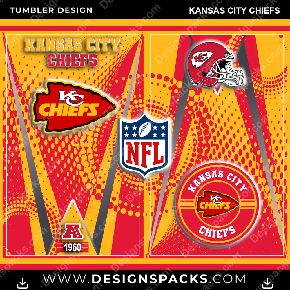 Football Team Logo Kansas City Chiefs NFL Football Tumbler Digital Wrap Design Download