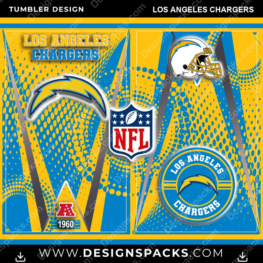 Football Team Logo Los Angeles Chargers NFL Football Tumbler Digital Wrap Design Download