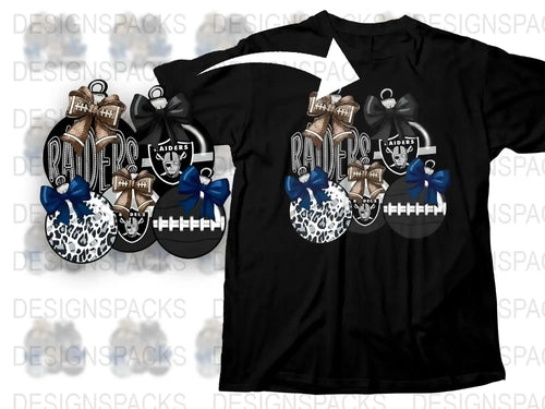 Raiders Football Fan T-Shirt, Black and Silver Sports Tee, Leopard Print, Bow Design, Casual Wear