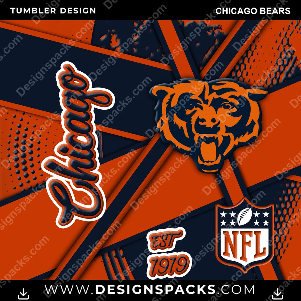 Football Team Sport Chicago Bears NFL Football Tumbler Digital Wrap Design Download
