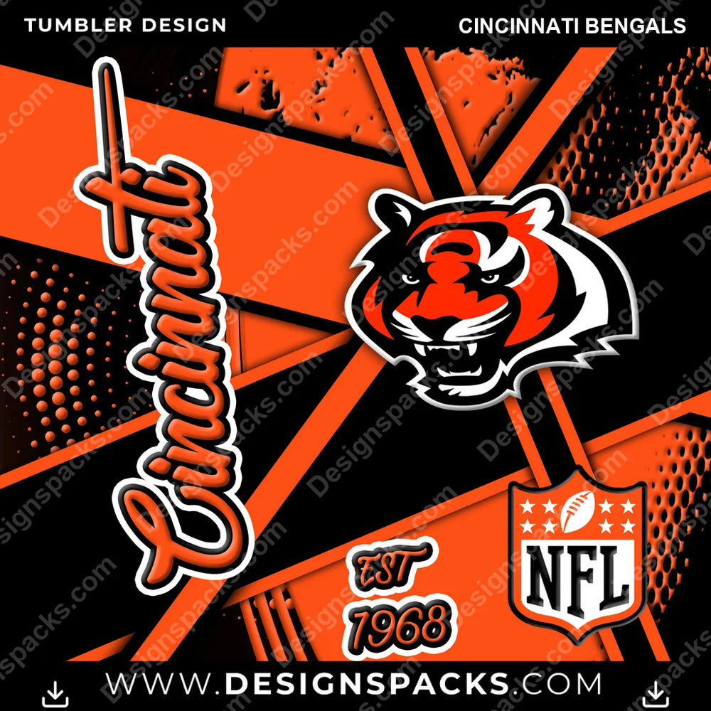 Football Team Sport Cincinnati Bengals NFL Football Tumbler Digital Wrap Design Download