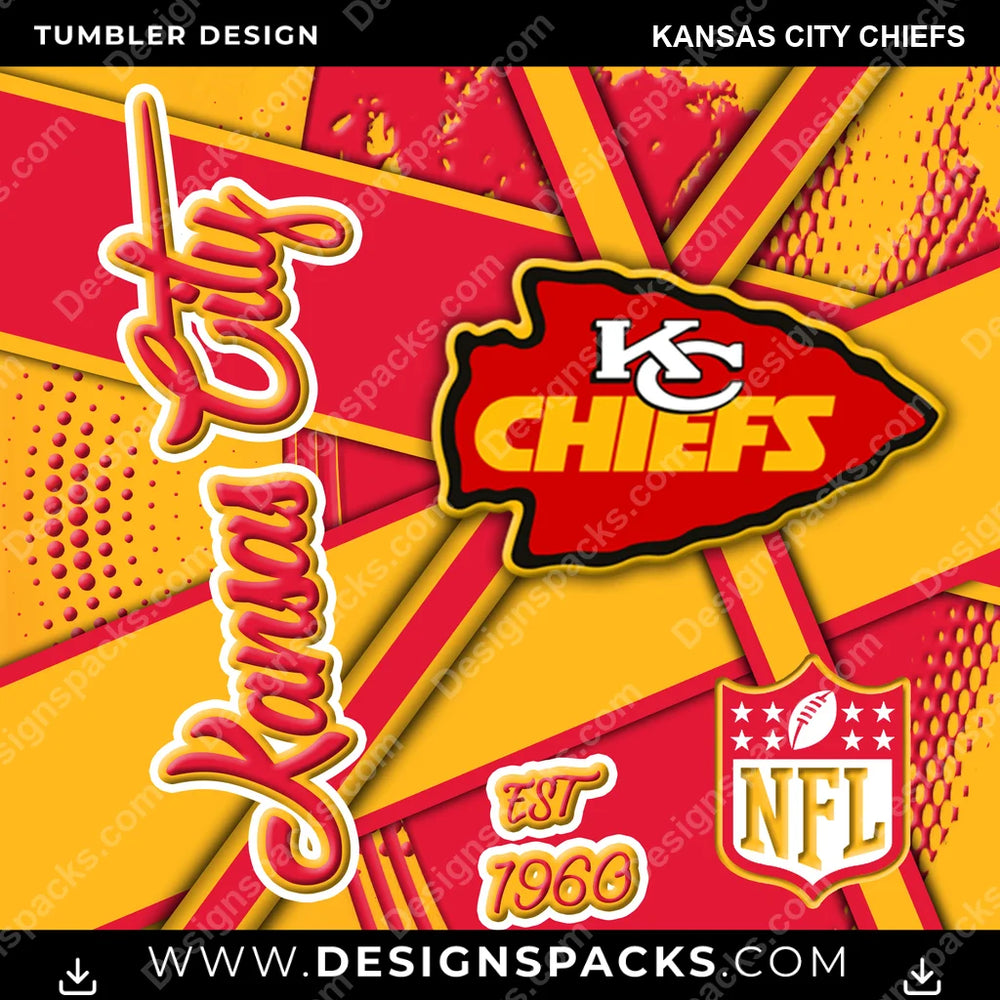 Football Team Sport Kansas City Chiefs NFL Football Tumbler Digital Wrap Design Download