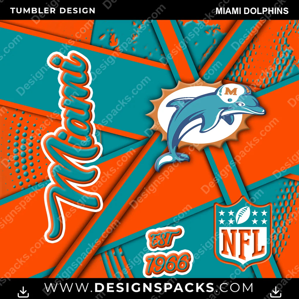 Football Team Sport Miami Dolphins NFL Football Tumbler Digital Wrap Design Download