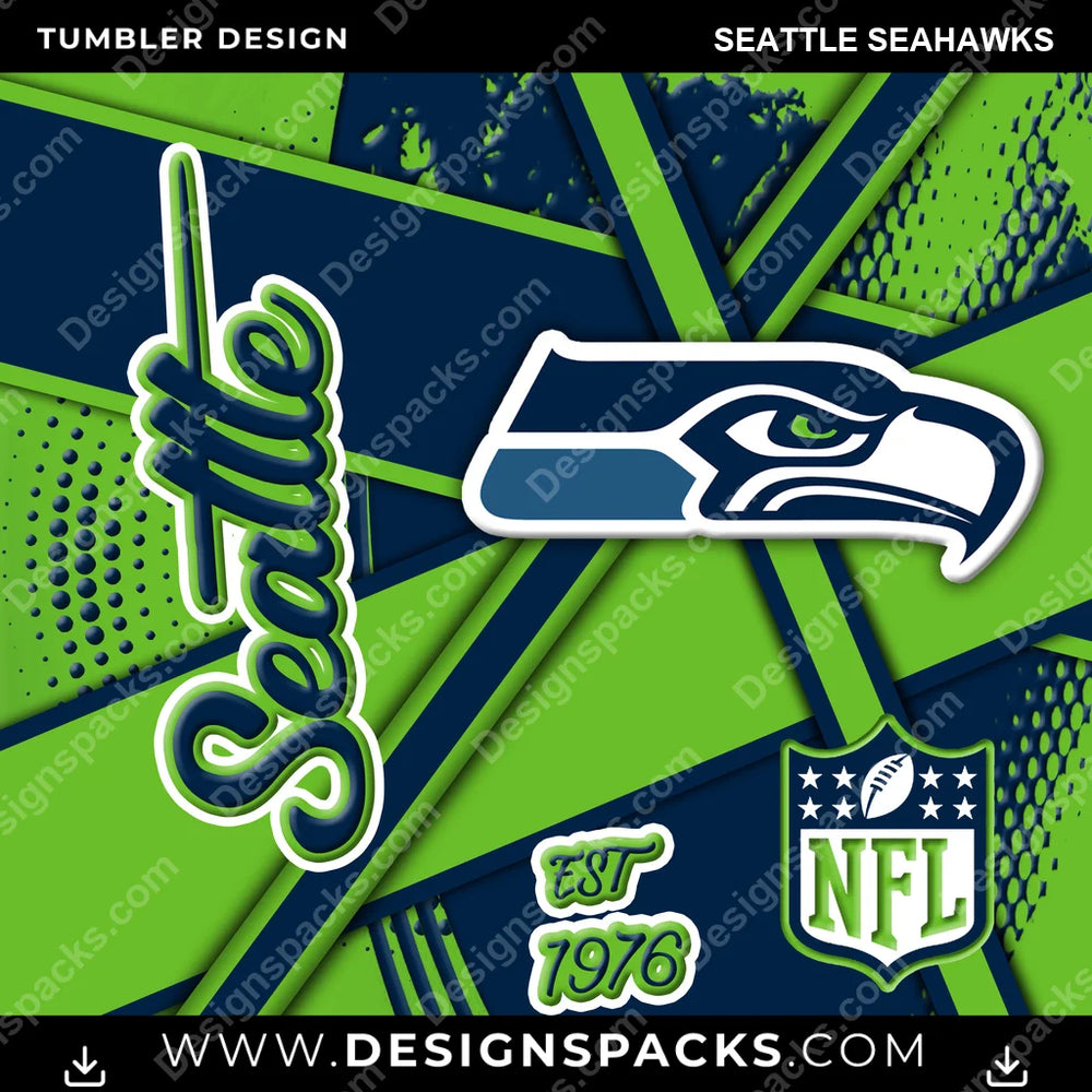 Football Team Sport Seattle Seahawks NFL Football Tumbler Digital Wrap Design Download