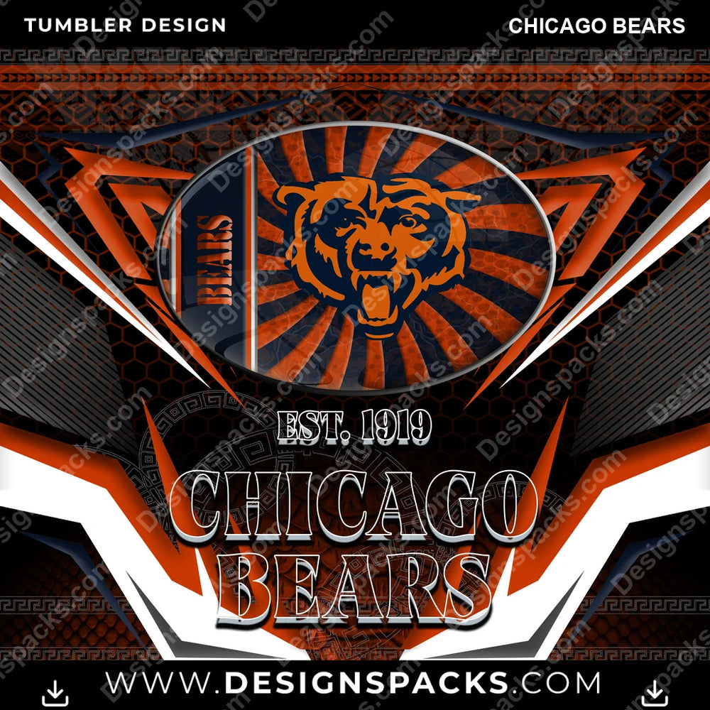 Football Tribal Chicago Bears NFL Football Tumbler Digital Wrap Design Download