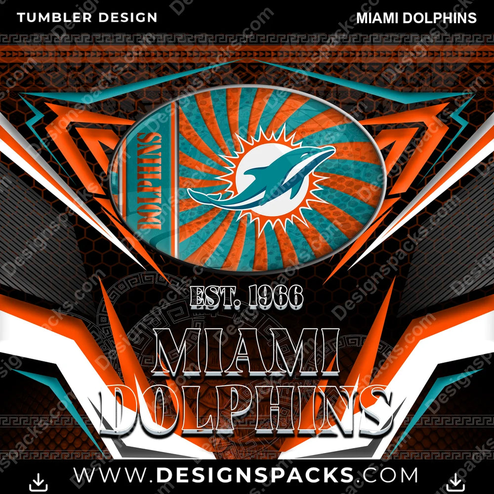 Football Tribal Miami Dolphins NFL Football Tumbler Digital Wrap Design Download