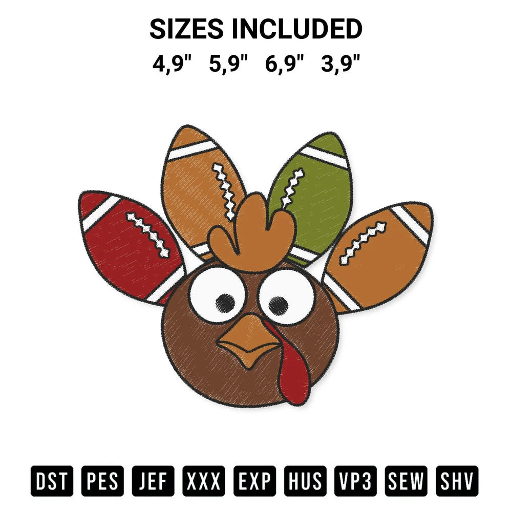 Football Turkey Face Thanksgiving Funny Turkey Football Gift Logo Embroidery Design