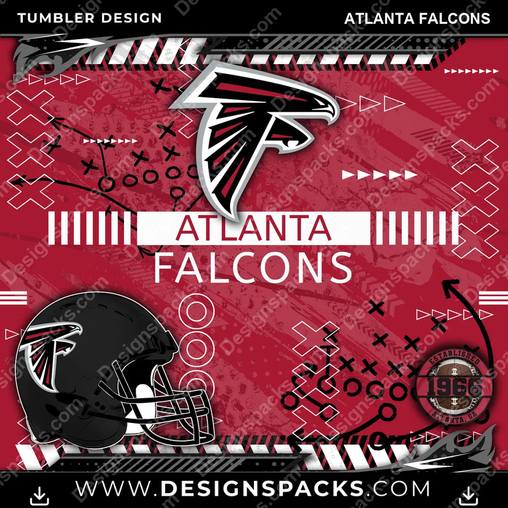 Football Xs & Os Atlanta Falcons NFL Football Tumbler Digital Wrap Design Download
