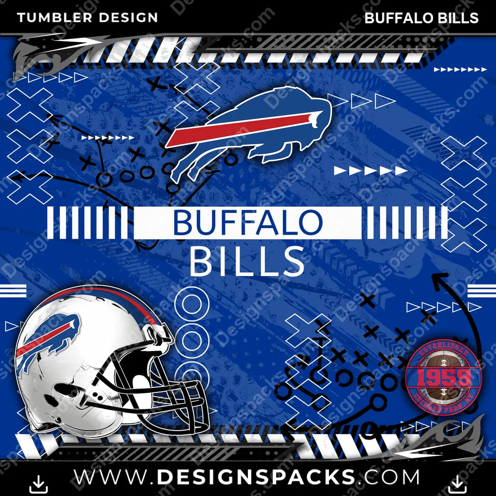 Football Xs & Os Buffalo Bills NFL Football Tumbler Digital Wrap Design Download
