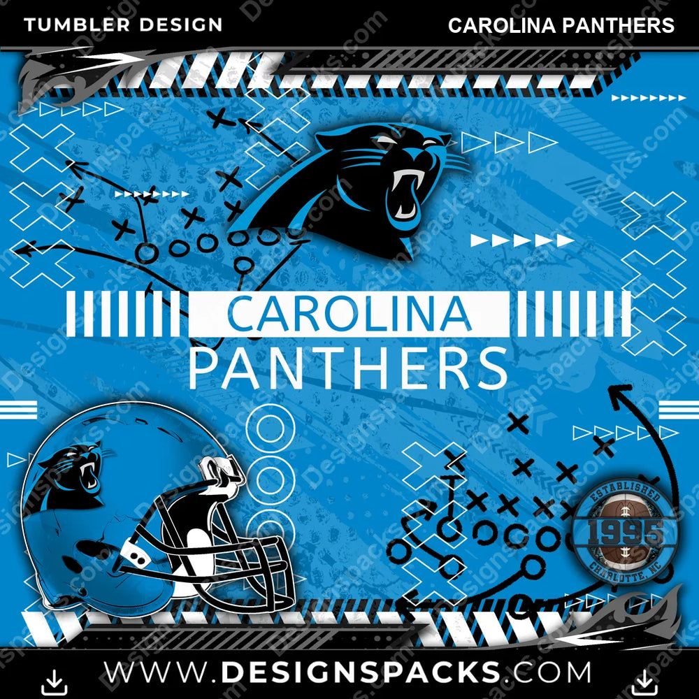 Football Xs & Os Carolina Panthers NFL Football Tumbler Digital Wrap Design Download