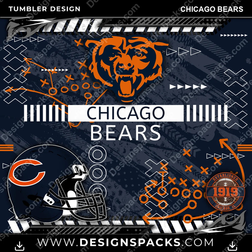 Football Xs & Os Chicago Bears NFL Football Tumbler Digital Wrap Design Download